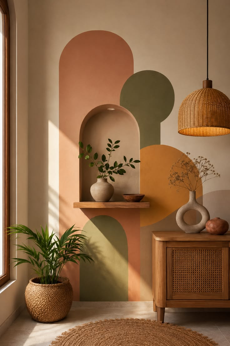 Warm living room with rattan